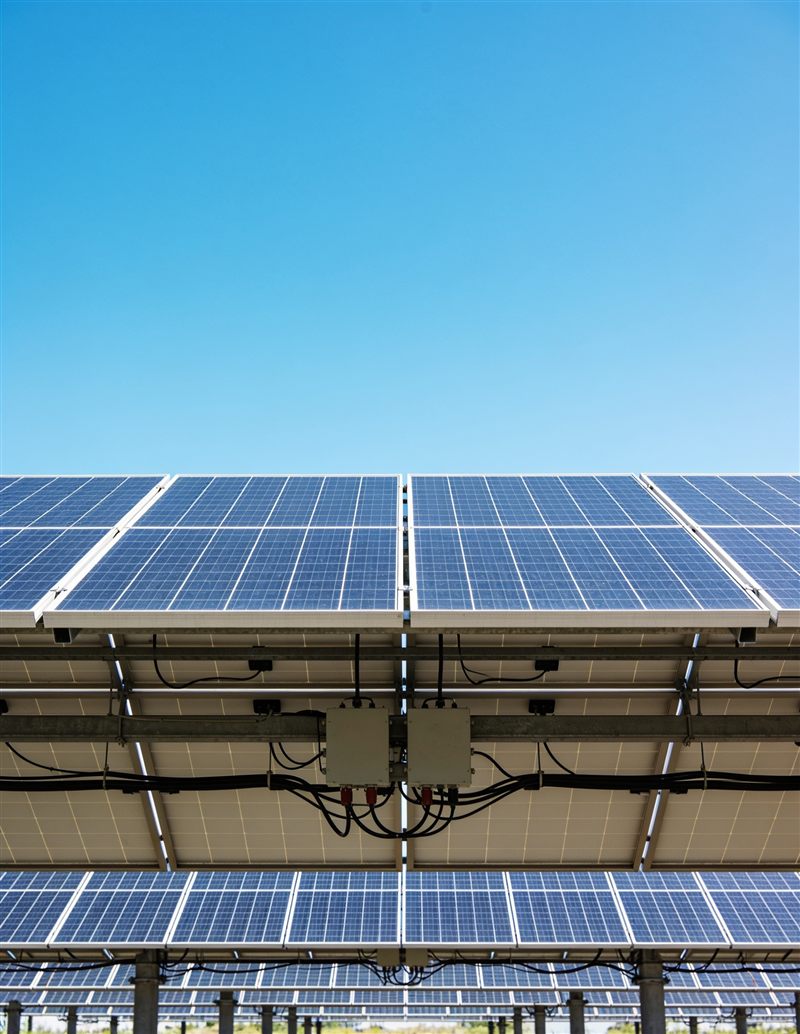 A rooftop solar array inspected by an electrical consultant