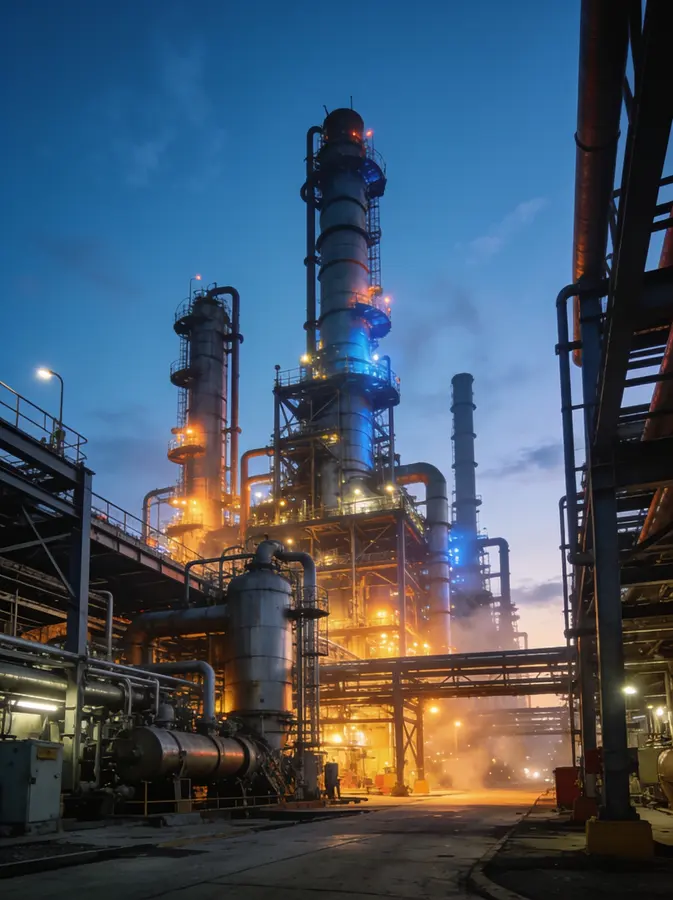 Industrial petrochemical refinery at dusk
